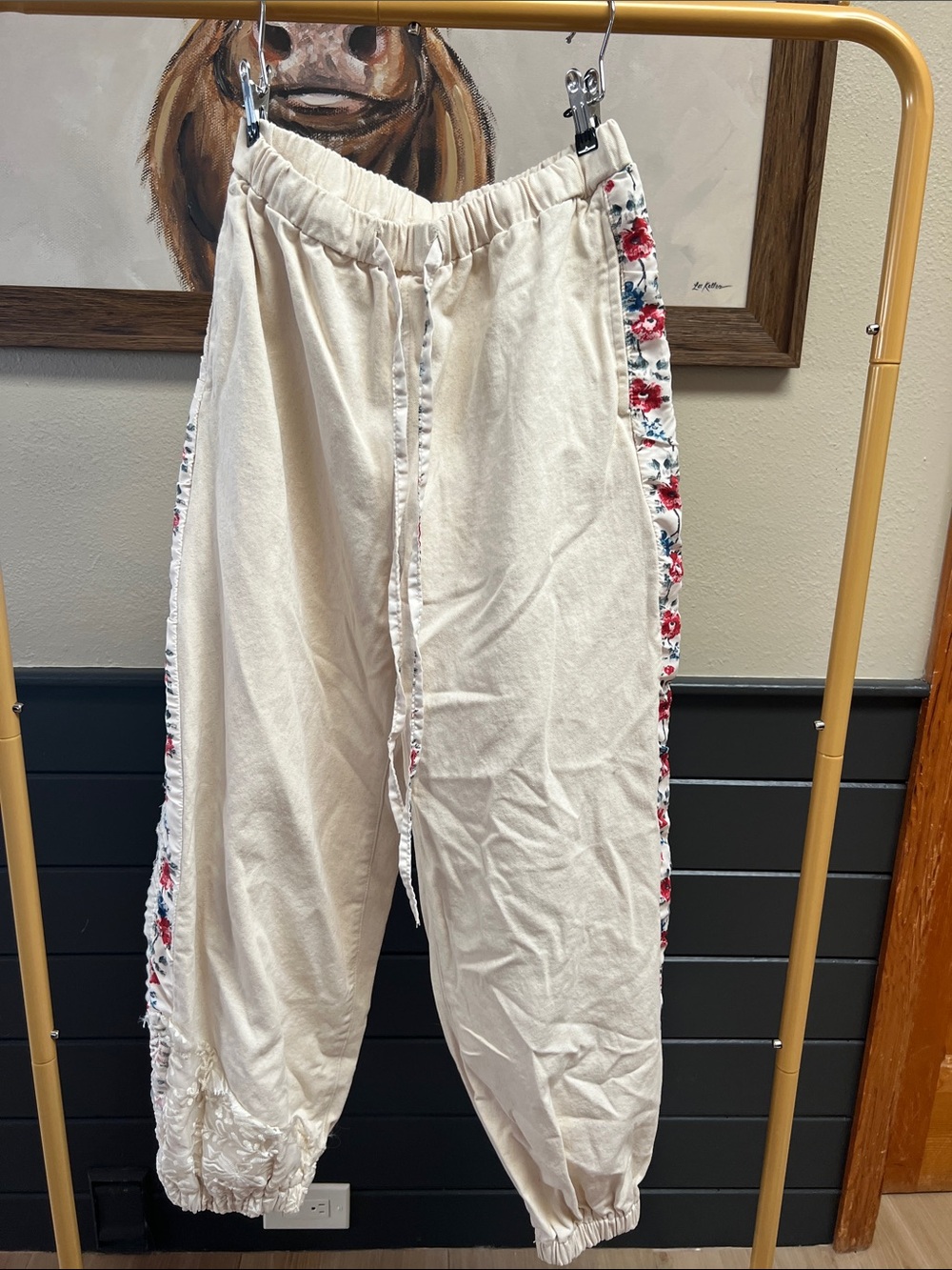 POL Cream Joggers with Red Floral Side Trim